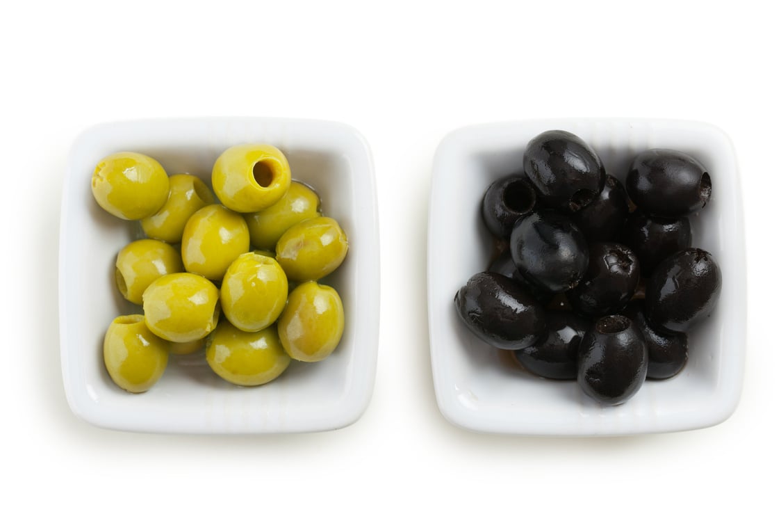 green and black olives